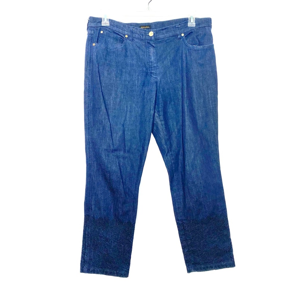 Escada Piped Embroidered Hem Straight Jeans L/42